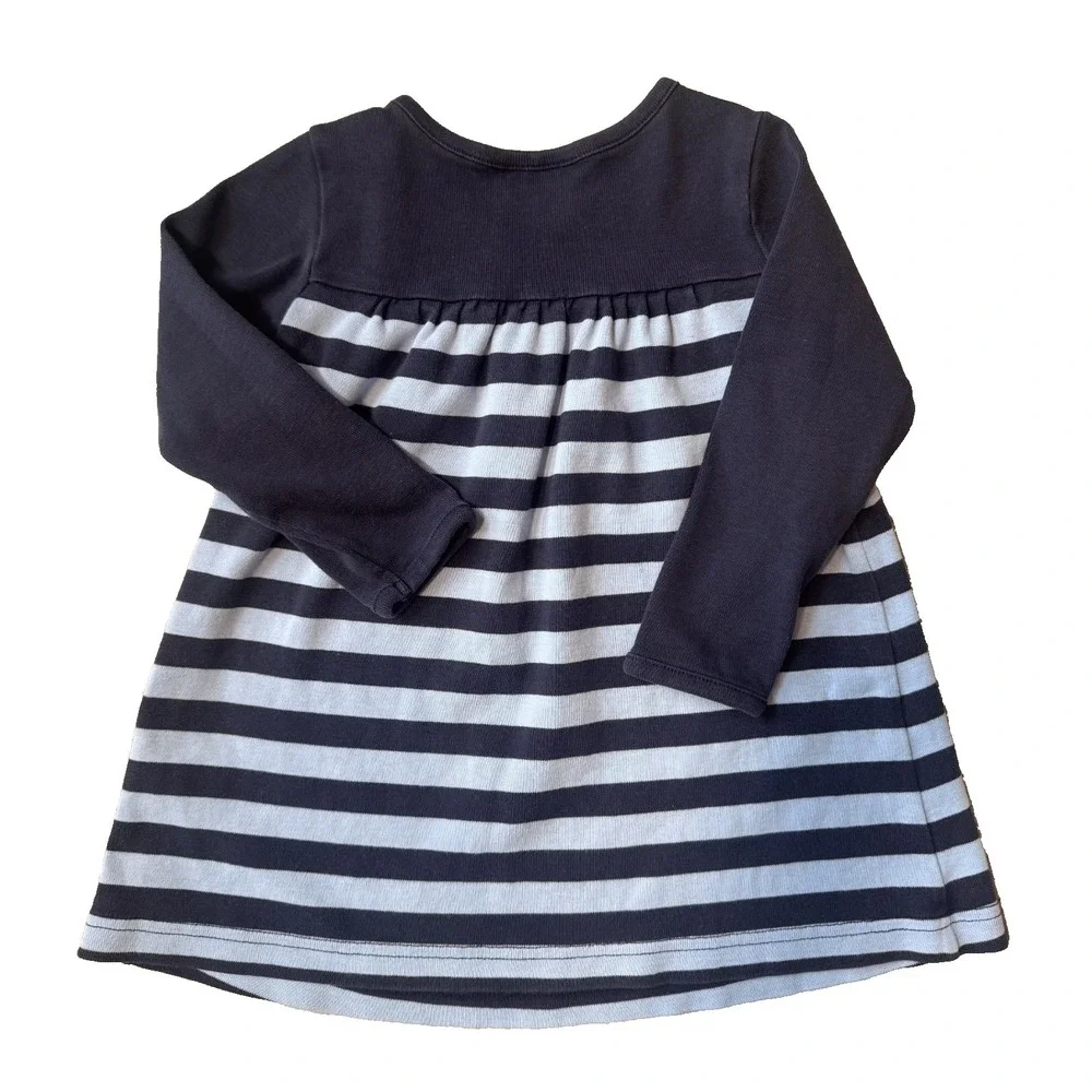 Hanna Andersson Girls 90 3T Navy Striped Long‎ Sleeve Dress 100% Cotton Darling!